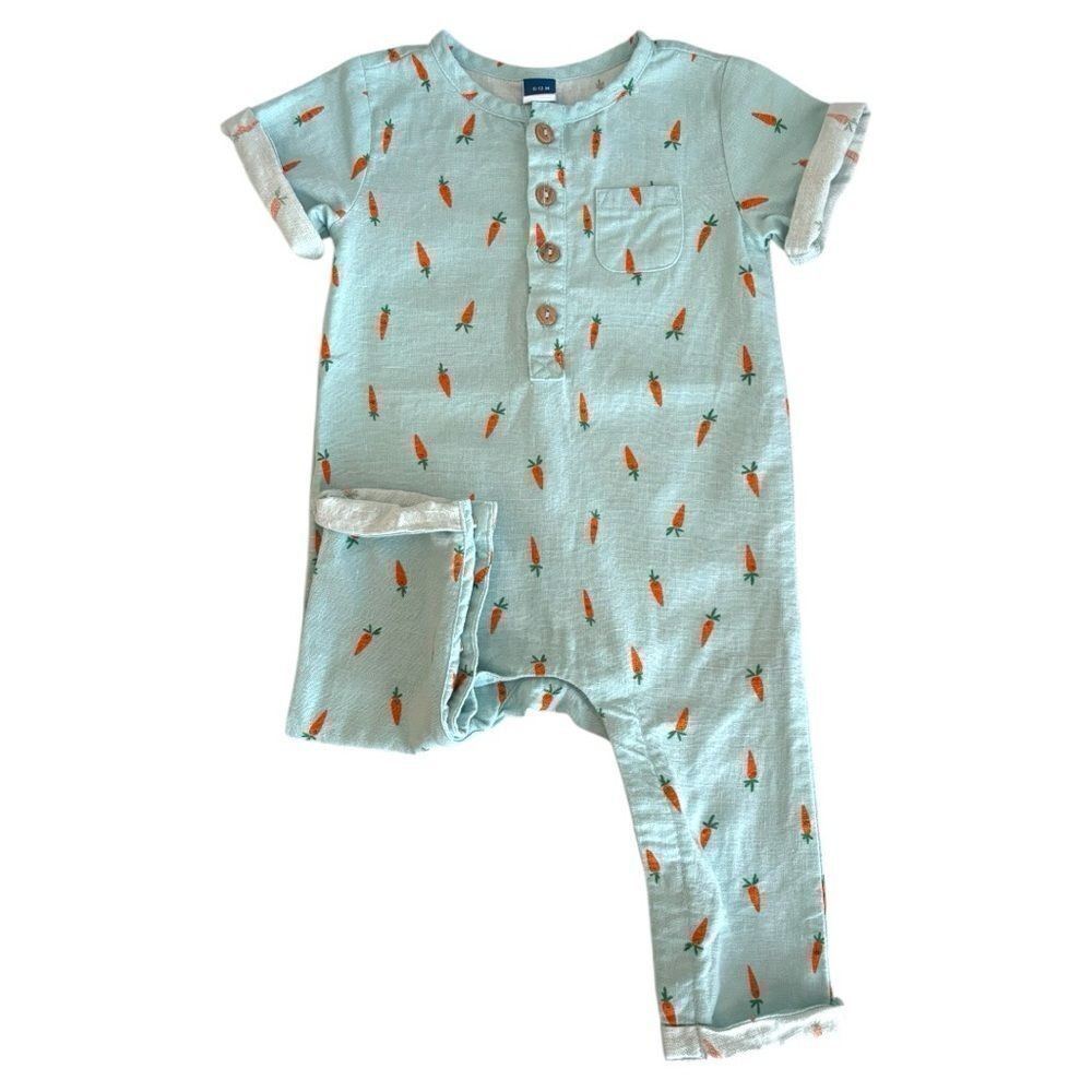 Old Navy Baby Short Sleeve Linen Blend Henley One Piece